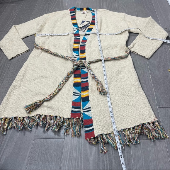 NWT Faherty Crow Stripes Duster Cardigan Braided Belt Border Stripe Ivory M / L - Picture 15 of 16